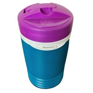 90s IGLOO VINTAGE 1 QUART DRINK COOLER THERMOS WATER JUG PURPLE TEAL BLUE